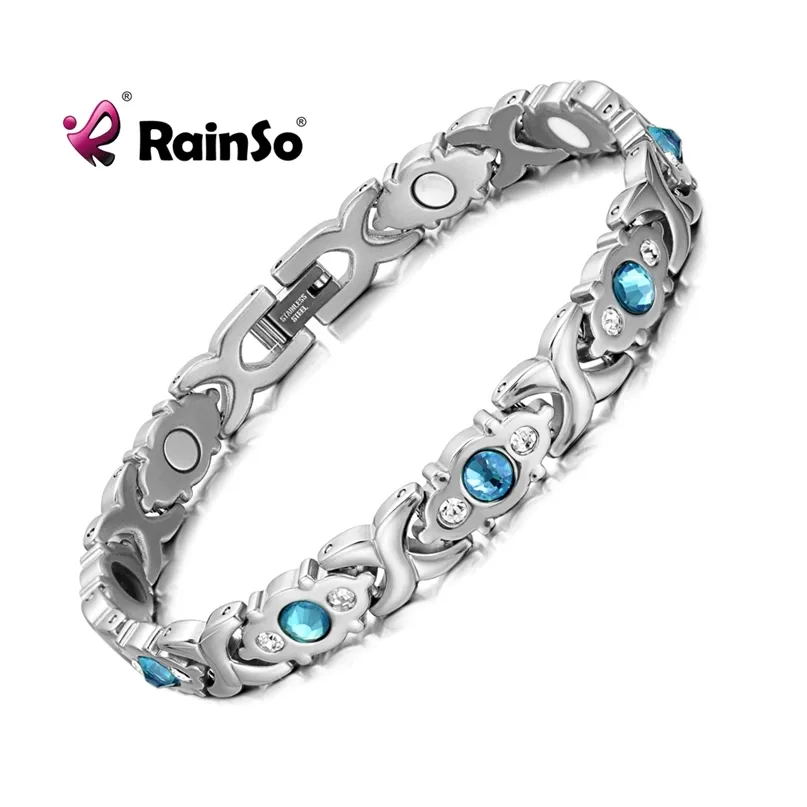 RainSo Stainless Steel Link Chain Charm Magnetic Germanium Far Infrared Bracelet For Women Fashion Femme Bangles Jewelry 211124