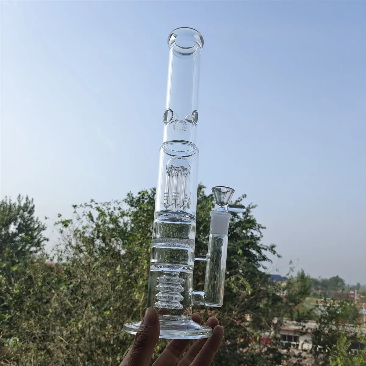 16 인치 40 cm 유리 물 파이프 18mm 두꺼운 머리가있는 유리 비이커 퍼콜러 Bong Recycler Dab Rigs 흡연 현지 창고