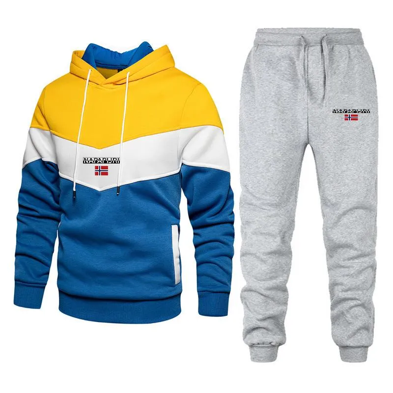Men S Patchwork Sweater Suit Hoodie Clothing Casual Loose