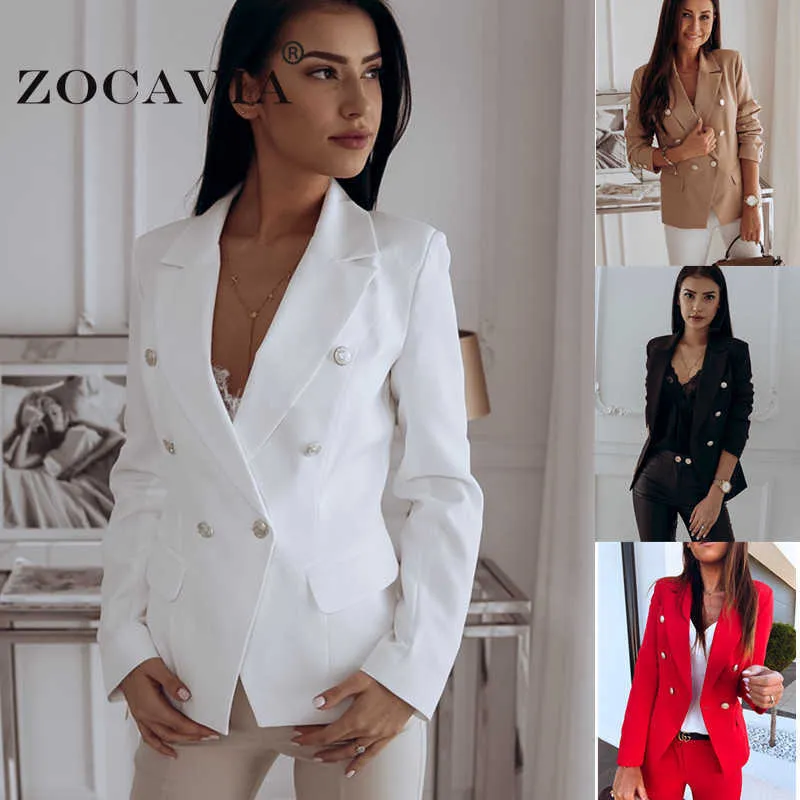 Élégant bureau Blazer femmes blanc veste Femme surdimensionné Tailleur Femme femmes manteau Double boutonnage veste trajet automne Blazers X0721