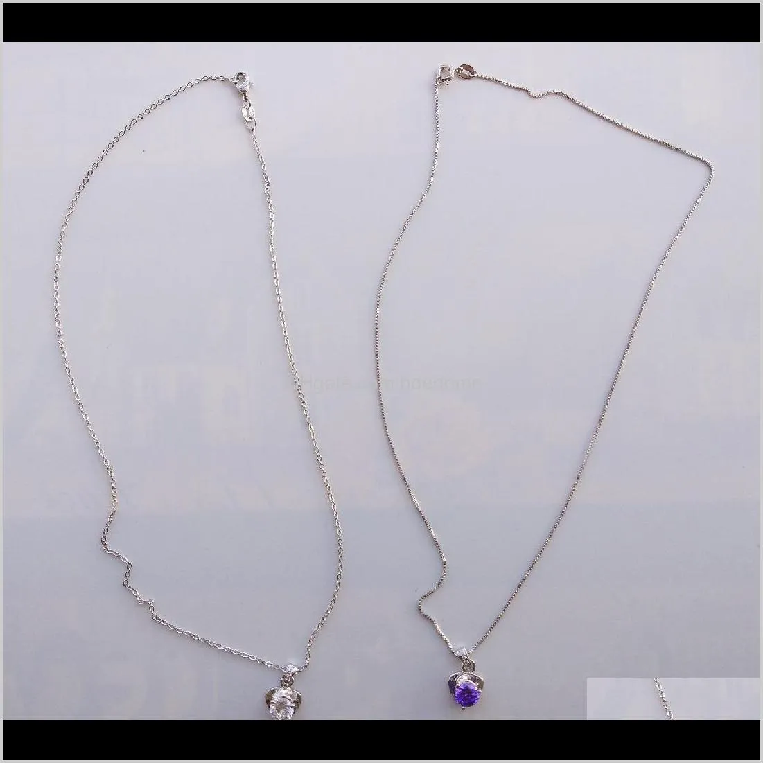 pendant necklace alloy meterial slide white purple crystal setting brass chain women necklace imitation rhodium plated confirmed color