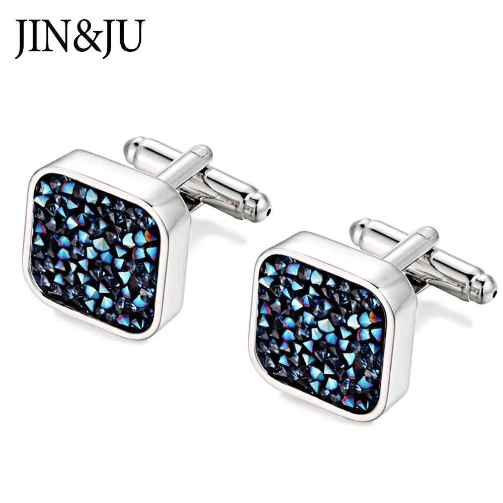 JIN&JU Business Crystal Cufflinks Shirt For Mens Luxury Quality Wedding Cuff Links Fashion Man Jewelry Relojes Gemelos Camisa