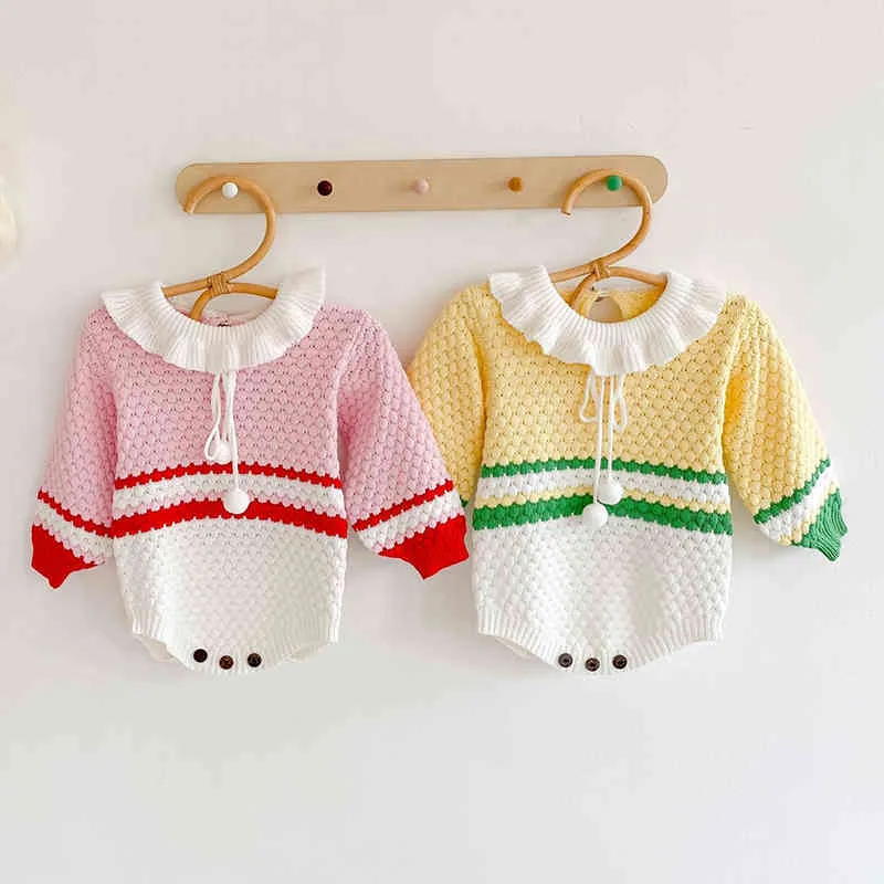 Vestiti per bebè primaverili Pagliaccetto stampato a pois per bambina Pagliaccetti in maglia per ragazza a maniche lunghe autunno 210429