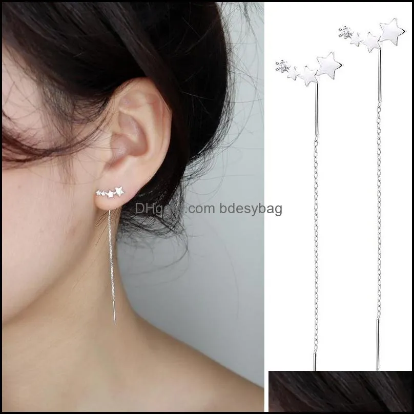 Stud Fashion Women Earrings Elegant Pentagram Star Zircon Long Ear Line Accessories Jewelry Girl Gift