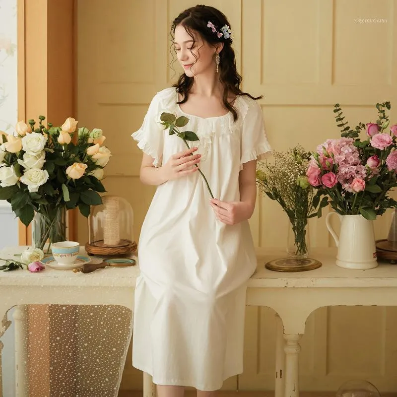 Women's Sleepwear Cotton Nightgown Women Sweet Lovely White Spring Autumn Leisure Fashion Original