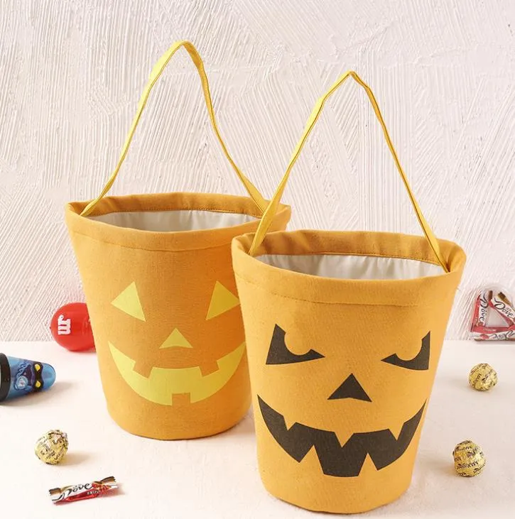 2 Pack Glowing Halloween Pumpkin Buckets - Fluorescent Trick Or Treat Candy Bags