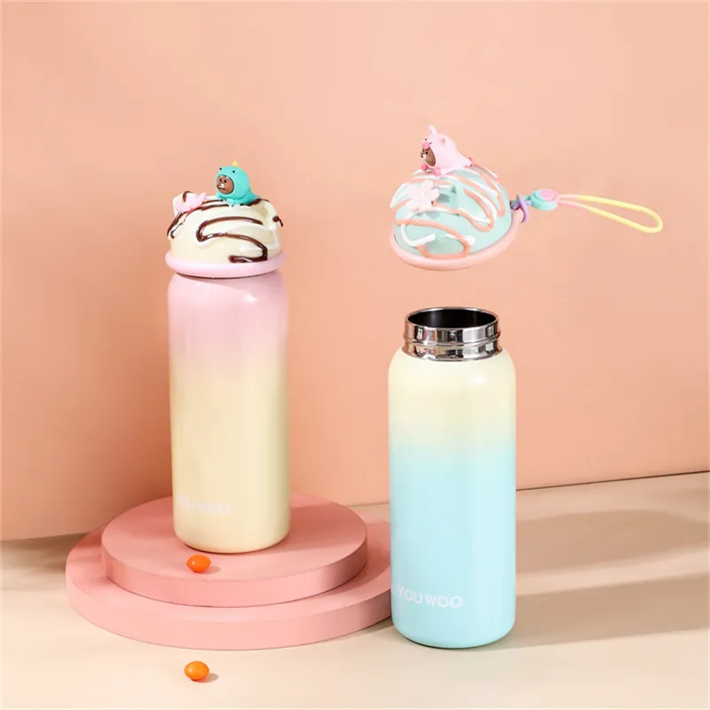 360ml Insulated Vacuum Flask Thermal Milk Coffee Stainless Steel Thermos Cartoon Ice Cream Shaped Lids Water Bottles