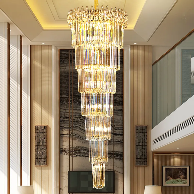 Long Modern K9 Crystal Chandeliers LED Light Luxury American Chandelier European Villa Stair Way Hotel Home Indoor Lighting Hanging Lamp Dia100cm Length 400cm
