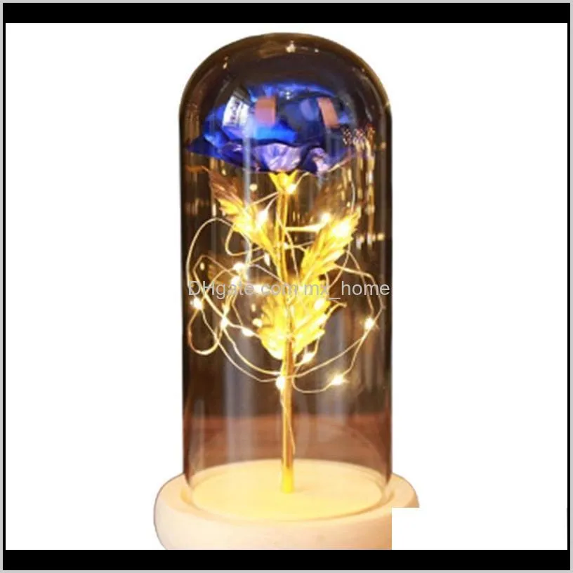led rose eternal flower with fairy string lights in dome for wedding valentine`s day gift