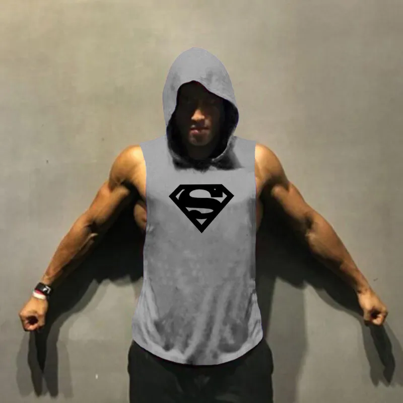 Muscle Superman Mens Fitness Cantilevered Hooded Sports Vest
