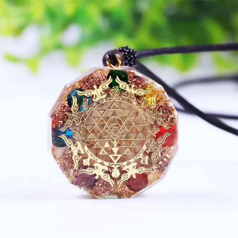 Ciondolo luminoso in orgonite Collana Sri Yantra Chakra Guarigione Energia Meditazione Gioielli Protezione Emf 210721