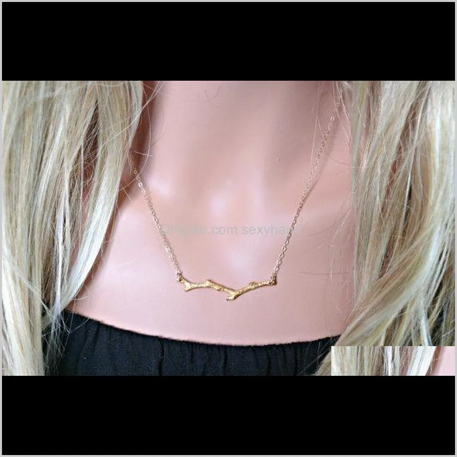 10pcs- n018 gold silver tree branch necklace nature woodland twig necklaces simple olive bar necklace plant limb necklaces for women