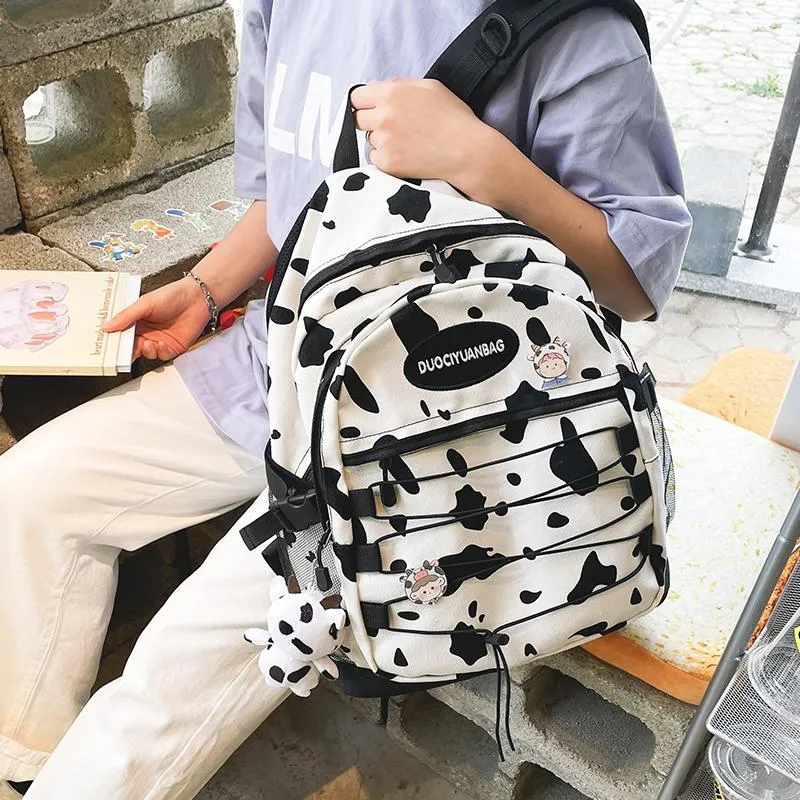 Motif de vache sac à dos femme toile Sacs scolaires Dame grande capacité Voyage sac à dos de sac d'étudiant mignon Bagpack féminin designer mochila