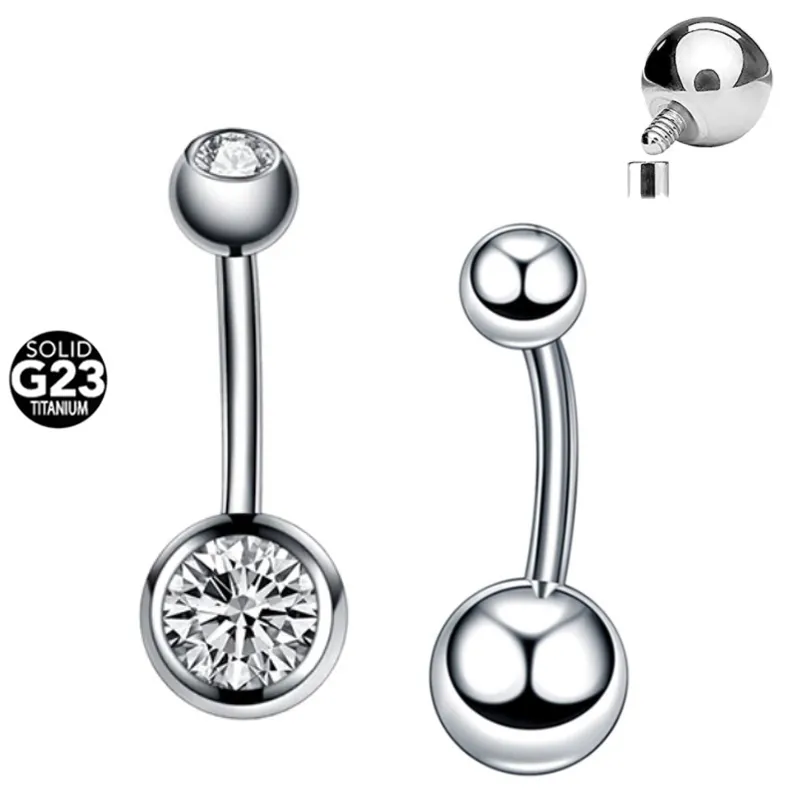 14G Solid G23 Implant Grade Titanium Belly Button Ring Internally Threaded CZ Navel Piercing Barbell Women Body Jewelry