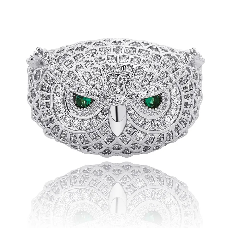 Iced Out Owl Gold Ring Fashion Silver Mens Stones Rings Hip Hop Jewelry