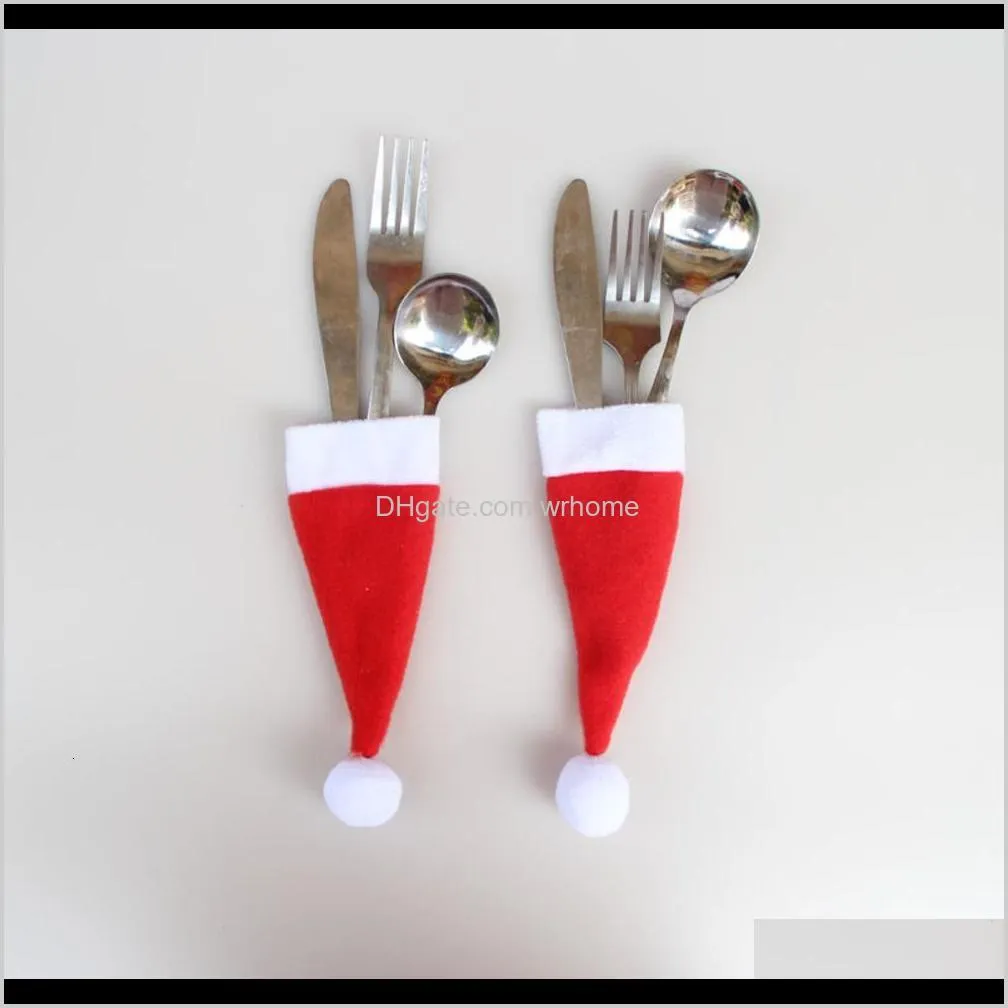 Christmas Santa Claus Hat Decoration For Knife And Fork Set Beer Bottle Wrap Hat Candy Gift Bag For Wedding Party Festival 6*12cm