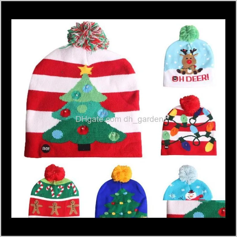 Forniture per feste festive Casa Giardino Drop Delivery 2021 Led Natale Inverno Caldo Beanie Maglione lavorato a maglia Cappello luminoso Anno Natale Flas luminoso