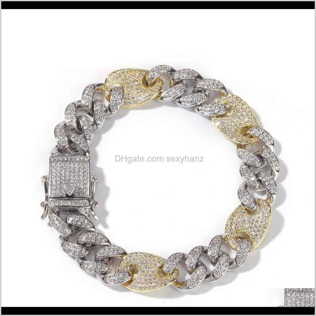 zircon bracelet in copper for men coloured cuban chain hip-hop couple bracelet 7inch 8inch hot