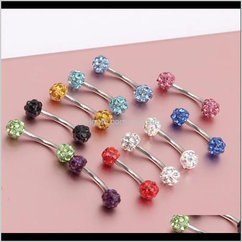 e10 eyebrow ring 30pcs/lot mix 10 color shamballa disco ball eyebrow stud piercing jewery eyebrow bar