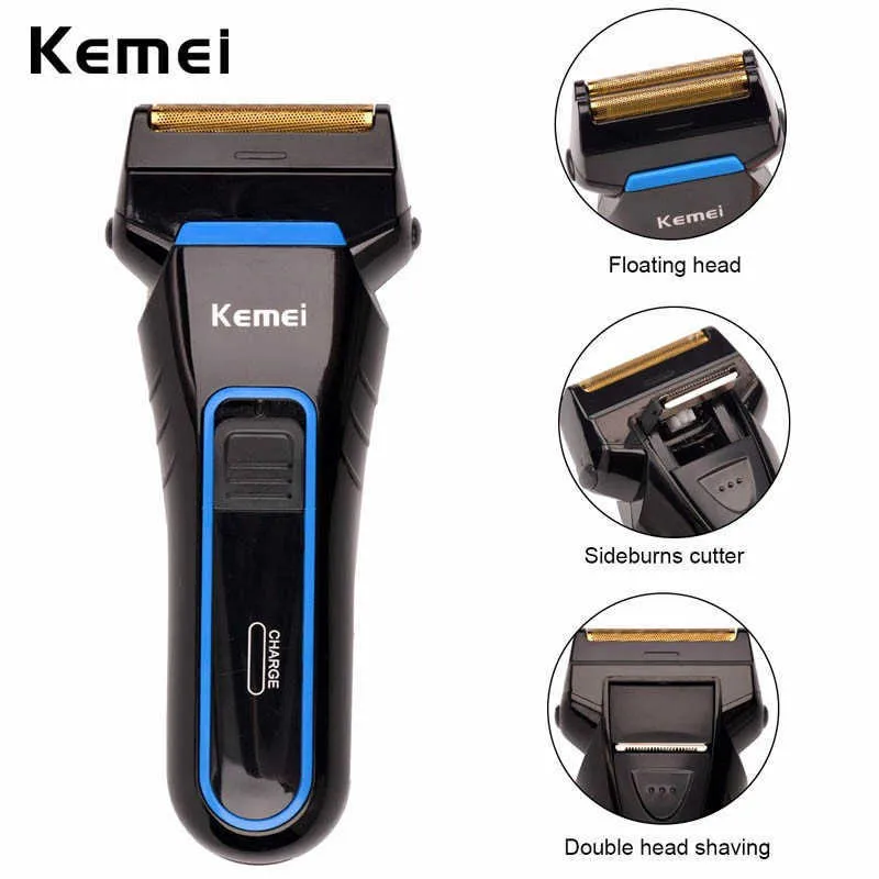 Kemei Rasoir électrique rechargeable à double lame alternative pour hommes Machine à raser Toiletteur pour hommes Soins du visage Rasoir électrique 41D P0817
