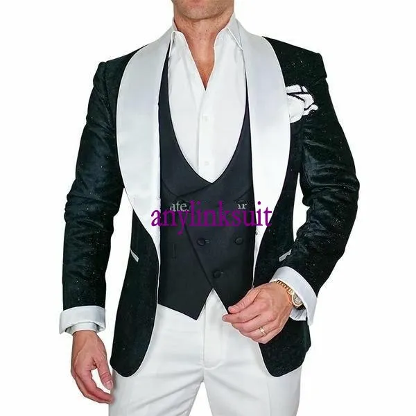 Alta Qualidade Um Botão Roxo / Marinho Azul / Preto TuxeDos Shawl Lapel Casamento / Prom / Jantar Groomsmen Homens Ternos Blazer (Jacket + Calças + Vest + Gravata) W1399