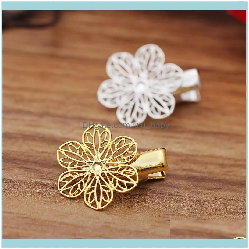 Mibrow 10pcs 22X25mm Gold Silver Color Copper Flower Hair Clips Barrettes for Women Wedding Hairpins Jewelry Making Accessories
