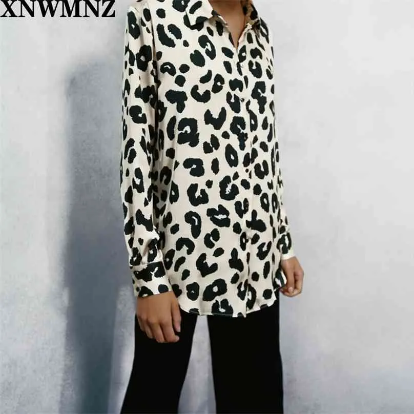 Kadınlar Vintage Hayvan Baskı Boy Gömlek Kadın Moda Uzun Kollu Saten Yaka Yaka Button-up Chic Tops 210520