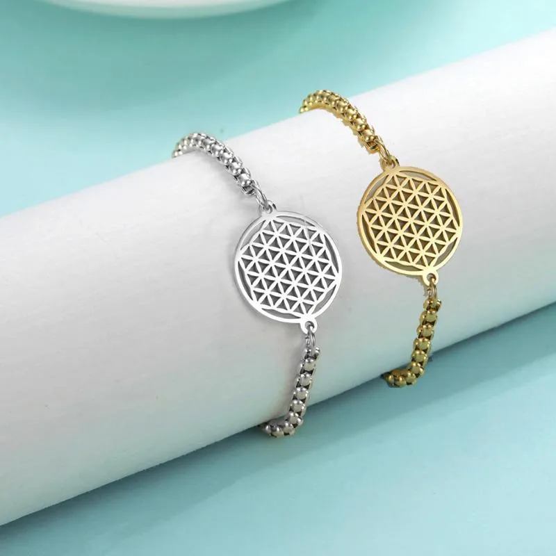 Lucktune Flower Of Life Charms For Bracelet Stainless Steel Mandala Box Chain Bangle Pulseira Jewelry Gifts Women Men Charm Bracelets