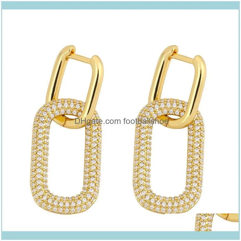 Designers 2021 new geometric double ring lock women`s Diamond simple hip hop Earrings eru13