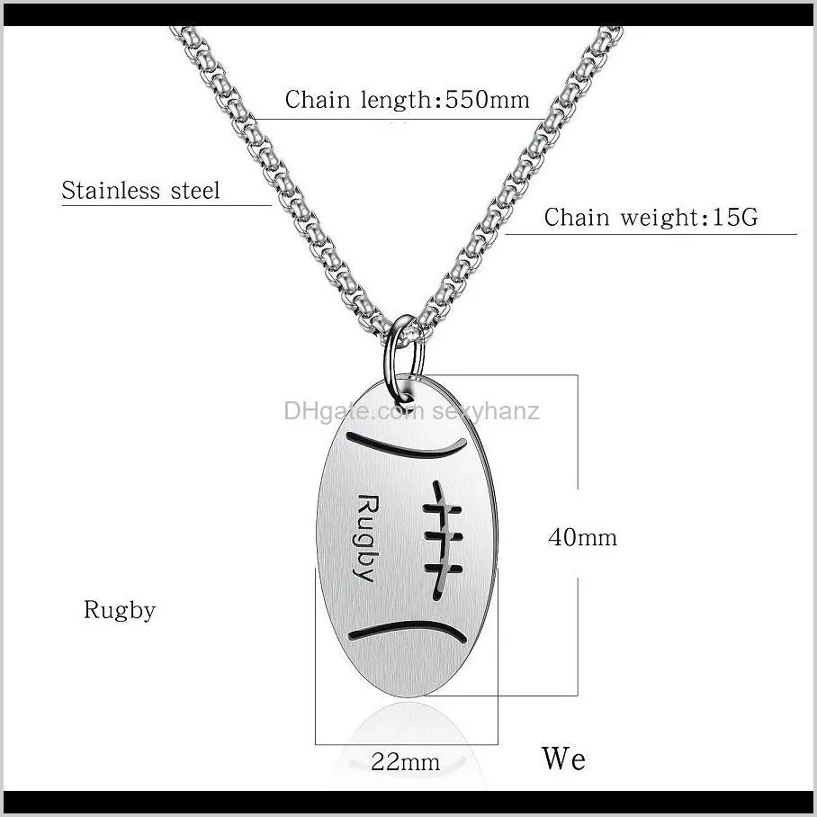 Mens Stainless Steel Rugby Pendant Necklace Jewelry Fashion Men Sport Hip Hop Jewelry New Design Punk Charm Chain Necklace For Men