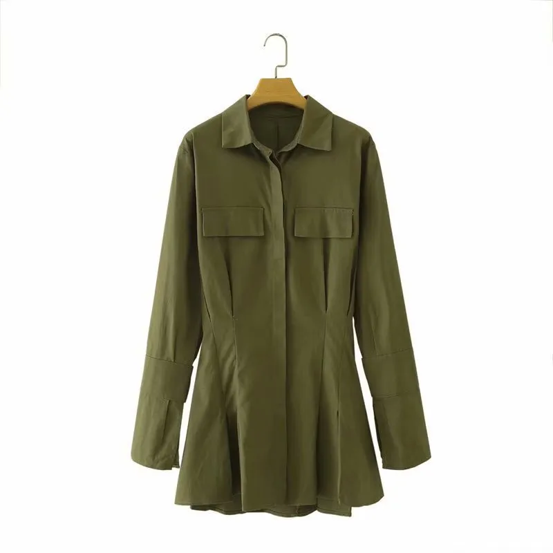 Army Green Pleated Shirt Dress Long Sleeve, Turn... From Dou003, $18.43 In  Bulk | DHgate.Com