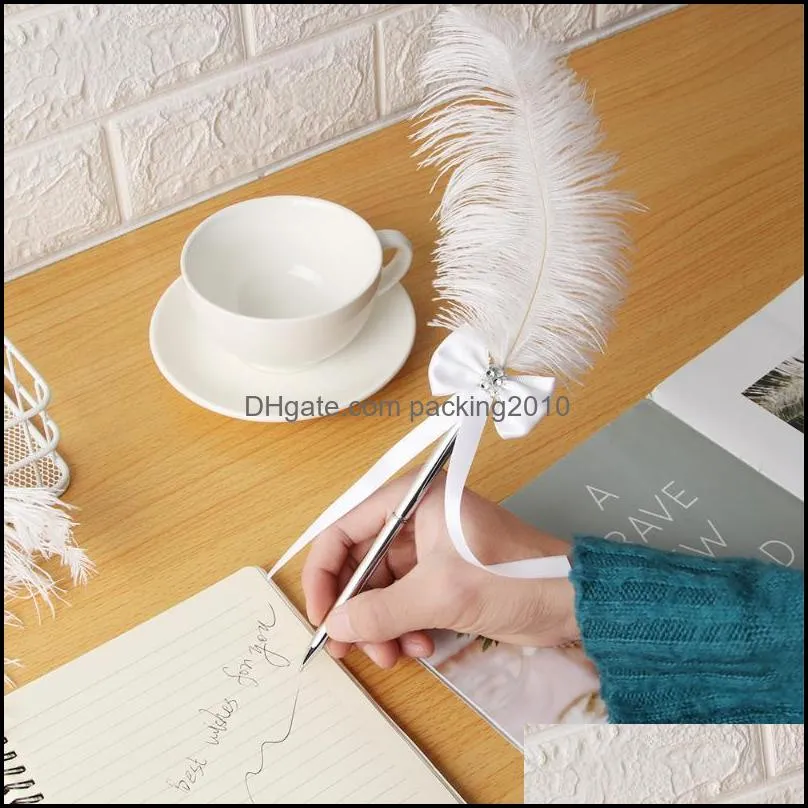 Hot White Feather Pen Smooth Ballpoint Pens Signature Writing Tools Novelty Stationery Gift Wedding Decor School Office Supplies