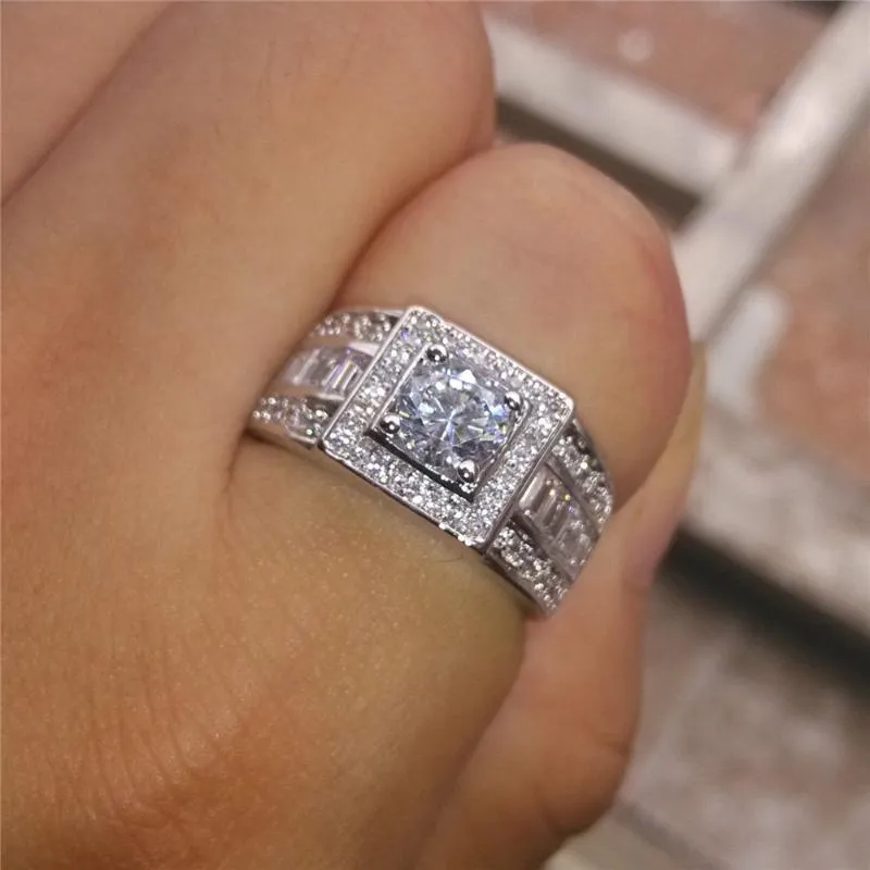 Обручальные кольца Vintage Bling Crystal Filled Silver Color для мужчин Модные украшения Подарочное кольцо Размер 5-12