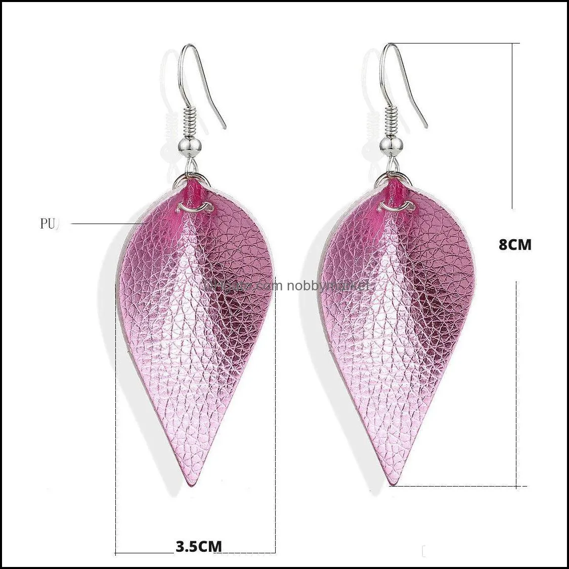 Creative Water Drop Leather Earring Leaf Teardrop Shape PU Eardrop Ear Hooked Double Sided Dangle Pendant Earrings Women Party Wedding