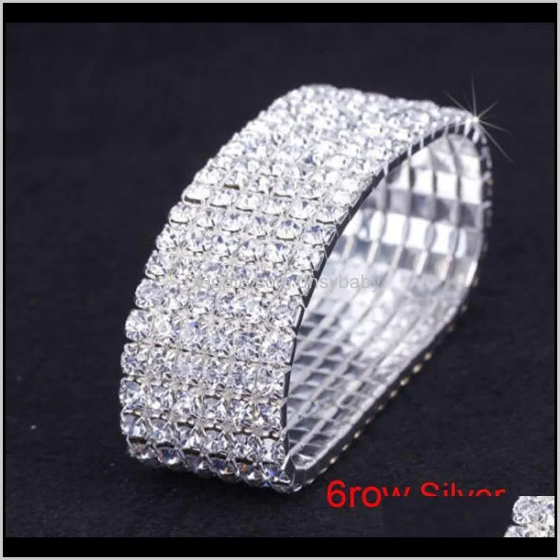 12 pieces lots 1-10 row silver bracelets crystal rhinestone elastic bridal bangle bracelet stretch wholesale wedding accessories for