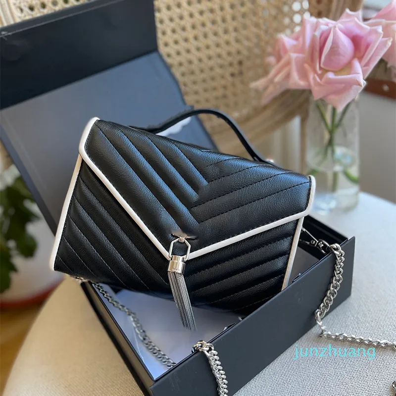 Дизайнер - кожаный конверт сумка французская сумка для бахрома 23см женские моды Crossbody Totes черный наплечный кошелек