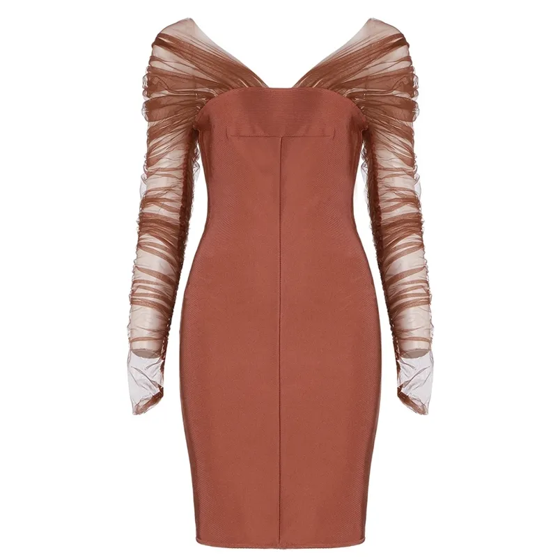 Party Vrouwen Jurk Mode Sexy Aankomst Mesh Strapless Lange Mouw Herfst Winter Kleding Club Celebrity Bandage Jurken 210515