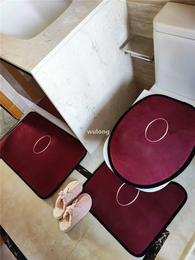 Tapis de toilette de luxe rouge vin, ensemble de 3 pièces, coussinets de bain antidérapants, Absorption d'eau douce, antidérapant, tapis de toilette pour salle de bain x1