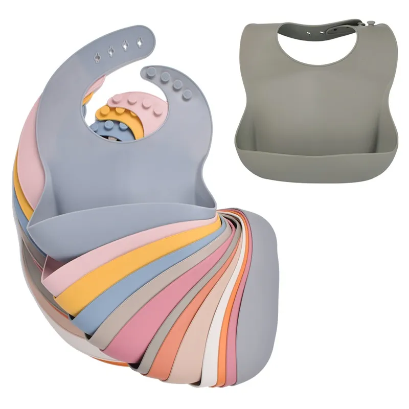 Bavoir en silicone pour bébé Bavoirs pour enfants Bavoir en silicone pour bébé Poche de riz pour bébé Produits pour nourrissons maternels 1067 V2