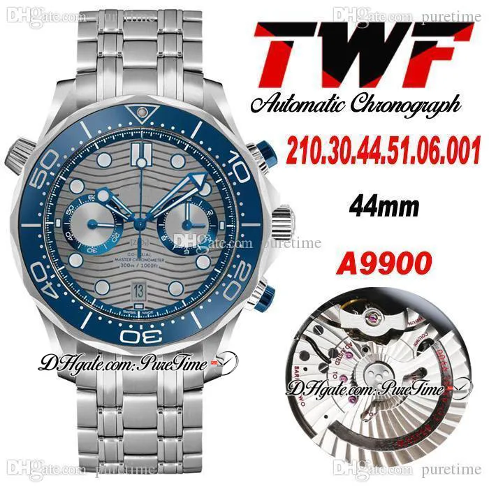 TWF Diver 300M A9900 Автоматический хронограф мужская часа керамика Безель серая волна на циферблате браслет из нержавеющей стали 210.30.44.51.06.001 Super Edition Puretime 04C3