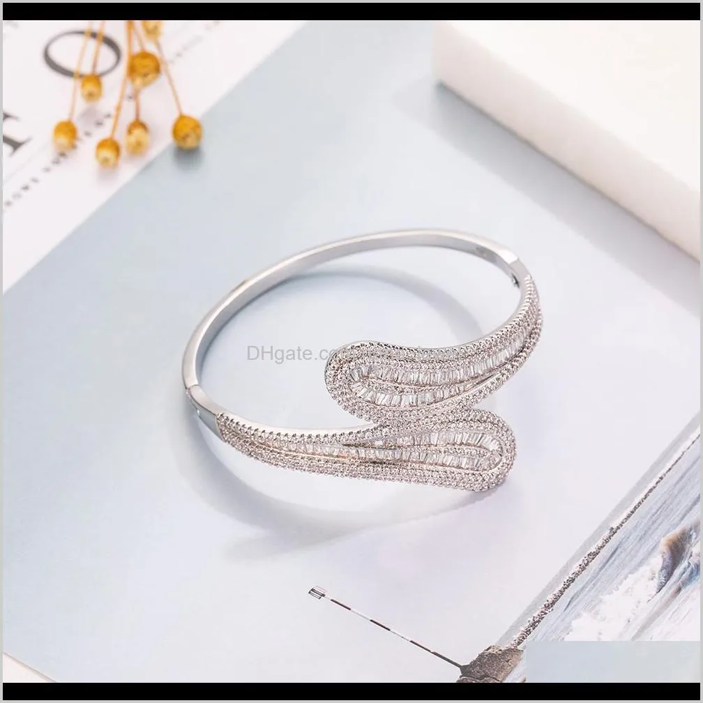 luxury leaf bracelet channel pave setting square cz white gold plated engagement bangle for women wedding gift accessaries
