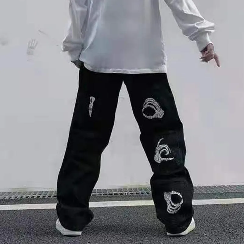 Acquistare Jeans Maschili Harajuku Back Stampa A Mano Nero Mens Pantaloni  Streetwear Oversize Dritto Bambino Casual Denim Pantaloni Denim Coppia Jean  Economico | Consegna Veloce E Qualità | It.Dhgate