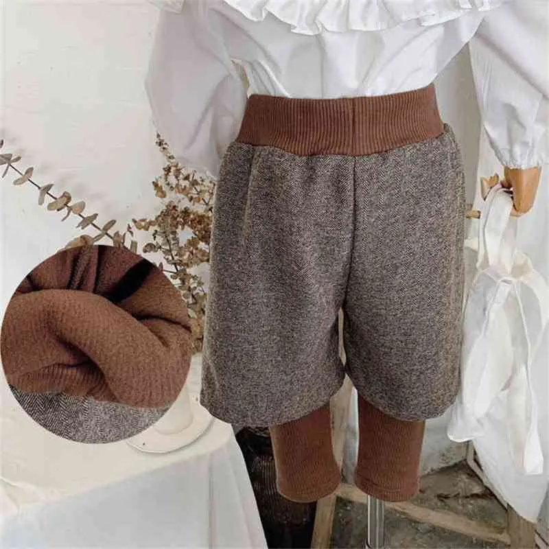 Spodnie dla dzieci Zimowe Ubrania Zewnętrzne Nosić Legginsy Fałszywe Dwukierki Dziecko Koreańskie Europejskie Amerykańskie Dorywcze Dziewczyny Spodnie 210625