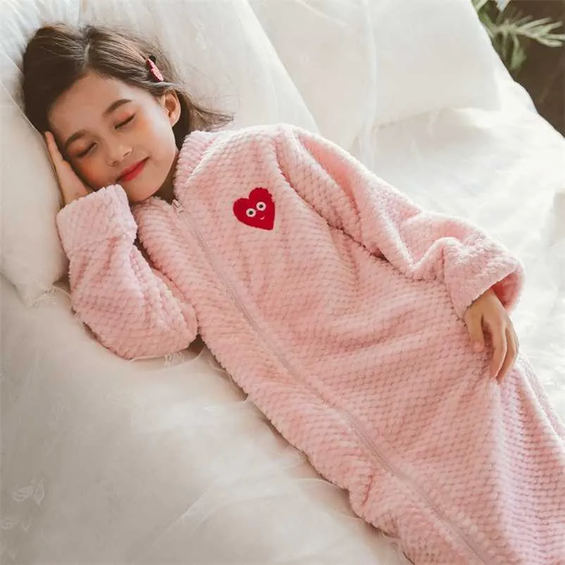 Ragazza Autunno Inverno Lungo Caldo Accappatoio di Flanella per Ragazze Accogliente Accappatoio Cerniera Notte Vestaglia Bambini Sleepwear Taglia 6 8 10 12Y 211130