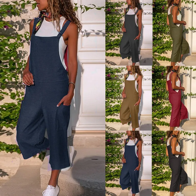 Femmes Vintage Combinaison Automne Nouveau Coton Lin Poches Jarretelles Pantalon Femme Casual Lâche Solide Rétro Streetwear Pantalon 210422