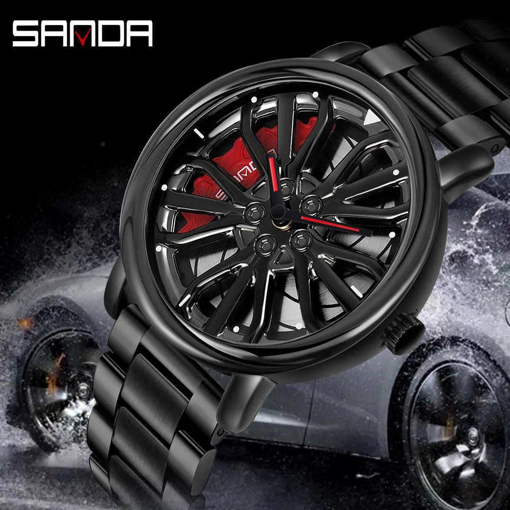 Men Fashion Sell Car Rim Wristwatch 360 Degree Rotating Wheel Dial Watches Stainless Steel Waterproof Sport Quartz Clock 210728