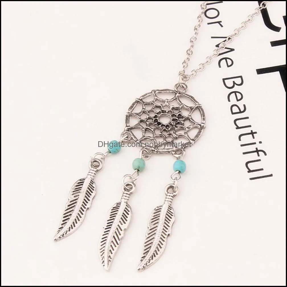 New Fashion Dreamcatcher Pendant Mandala Lotus Necklace Tassel Feather Long Sweater Chain Charm Jewelry Dream Catcher Necklace