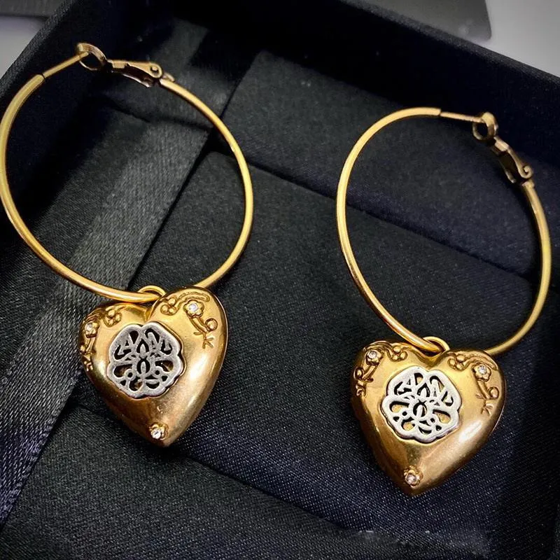 New openable love heart Stud Earrings Retro Bronze large Earring Celebrity female women Personality Earrings