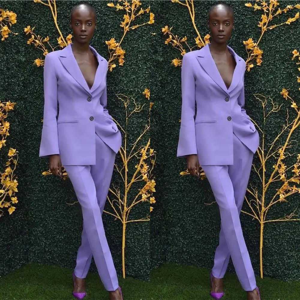 Fashion Spring Winter Purple Mother of the Bride Pants Suits Women Business  Formal Work Wear 2 Piece Sets Office Uniform