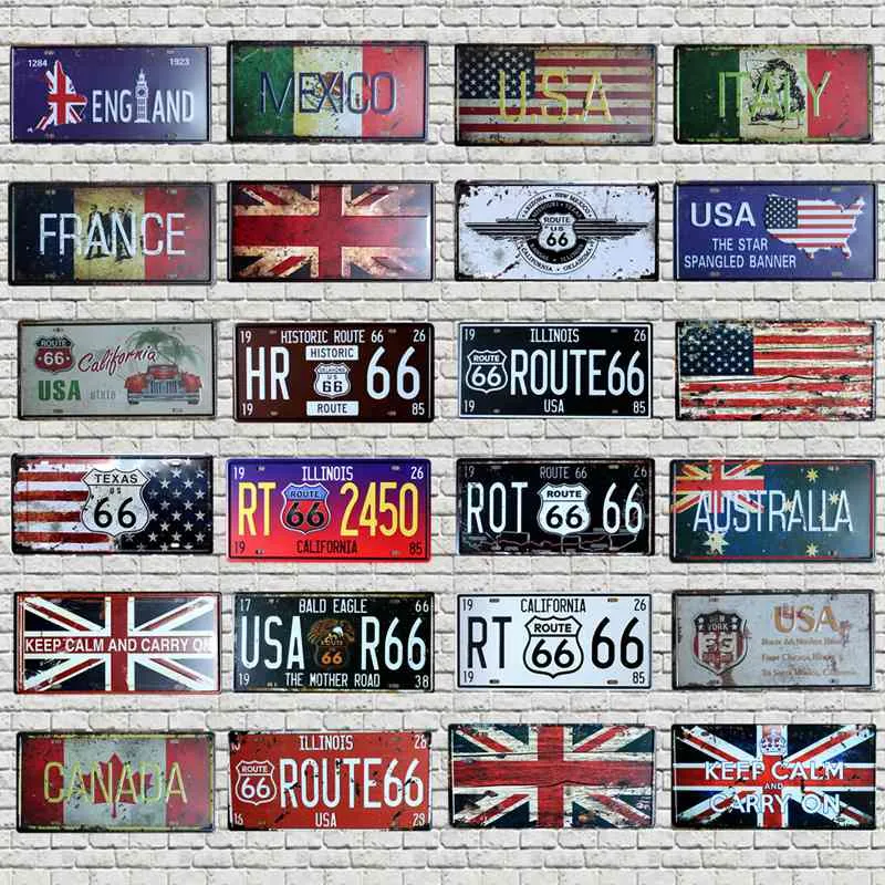 Route66 Metal Plate Mexico Tin signe Vintage Mur Bar Paps Papes Règles Garage Kitche